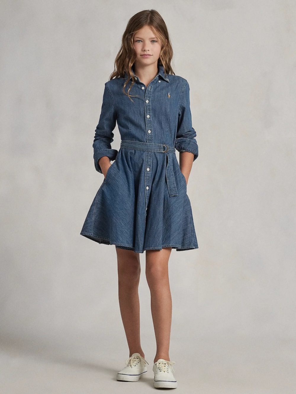 Polo Ralph Lauren Girl's Belted Denim Shirtdress in Indigo Size 12